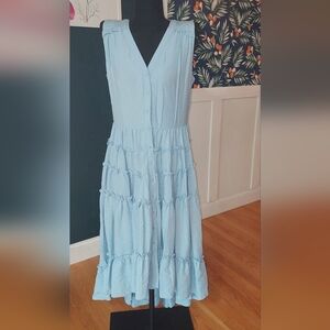 Calvin Klein Light Blue Sleeveless Tiered Ruffle Dress
